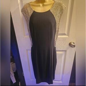 Xscape XS6489 Navy Bead Detail Contrast Stretch Dress, 14R - $220